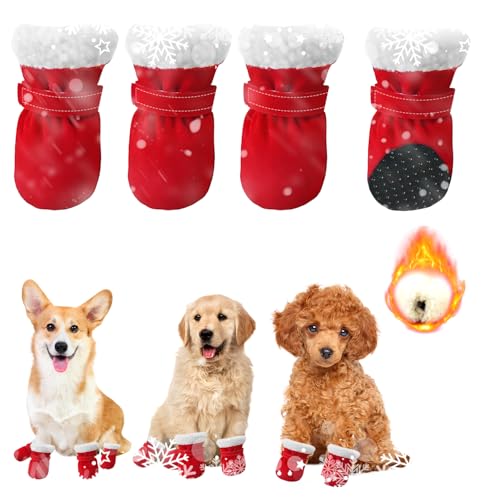 agctrler Hundeschuhe Pfotenschutz, Anti Rutsch Hundesocken Pfotenschutz Weicher Verstellbarer für kleine mittlere Hunde Winter, Rot (4 Stück) agctrler Hundeschuhe Pfotenschutz, Anti Rutsch Hundesocken Pfotenschutz Weicher Verstellbarer für kleine mittlere Hunde Winter, Rot (4 Stück) von agctrler