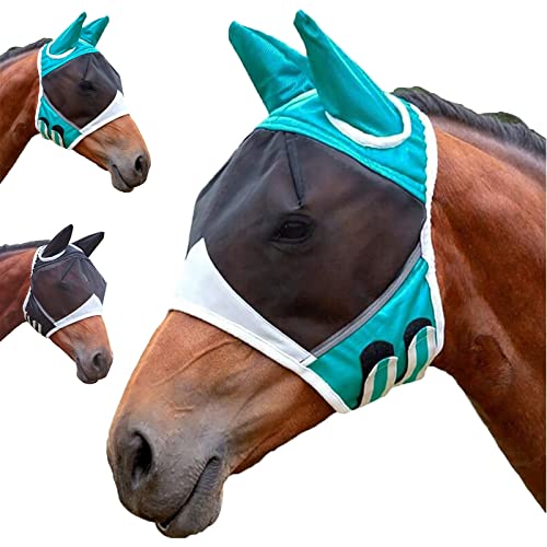 Fliegenmaske Pferd uv Schutz, Blau Fliegenmasken für Pferde mit Ohren, Atmungsaktive Pferdemaske Anti Moskito für Pferd S von aghoer