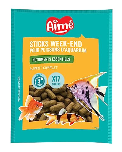 Aime Aimé | Sticks Wochenende Fische Aquarium | Futter für Aquarienfische | Alleinfuttermittel | Reich an essentiellen Nährstoffen, Vitaminen und Spurenelementen | 20 g | 17 Sticks von Aimé