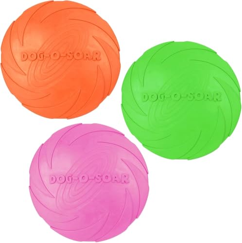 aiMaKE 3 Stück Hundefrisbee, 15cm Hundespielzeug Frisbee aus Natürlichem Kautschuk, Dog Disc für Hundetraining, Fangen, Spielen, Werfen (Orange +Rosa + Grün) von aiMaKE