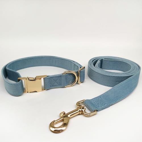 aicanis | Hundehalsband und Leine im Set | Elegante Geschenkbox mit Motiv-Karte | Aus Kord mit Goldener Schnalle | Hellblau | Größe M von aicanis