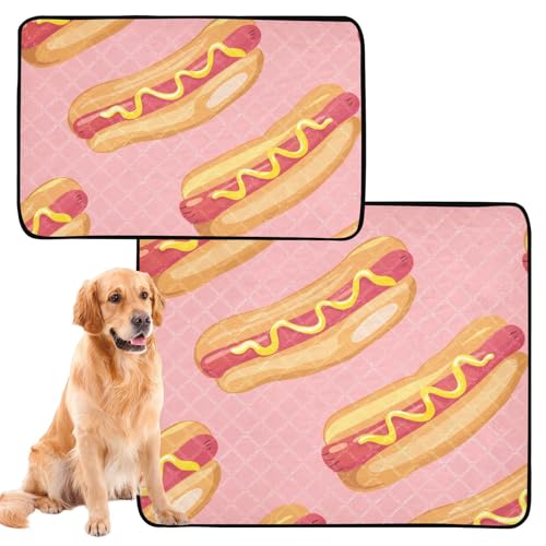 Hunde-Uriniermatte, waschbar, rutschfest, für den Innenbereich, 61 x 91,4 cm + 91,4 x 106,7 cm, niedlicher Hot Dog, 2 Stück Hunde-Uriniermatte, waschbar, rutschfest, für den Innenbereich, 61 x 91,4 cm + 91,4 x 106,7 cm, niedlicher Hot Dog, 2 Stück von aidingzhi