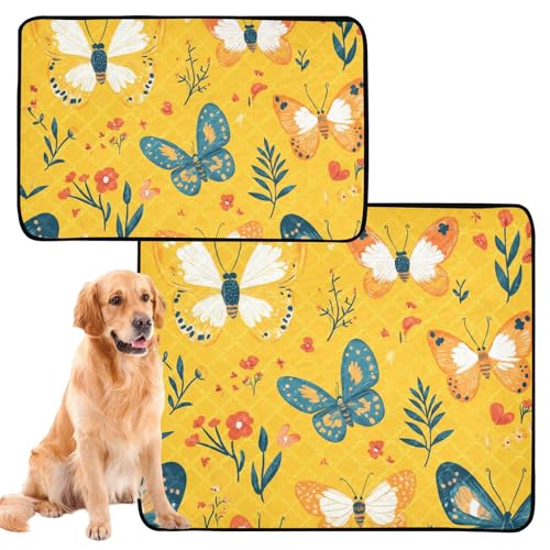 Katzen-Haustiermatte, Schlamm-Matten für Hunde, groß, waschbar, rutschfeste Matte für Auto, 61 x 91,4 cm + 91,4 x 106,7 cm, Cartoon-süßer Schmetterling, Gelb, 2 Stück Katzen-Haustiermatte, Schlamm-Matten für Hunde, groß, waschbar, rutschfeste Matte für Auto, 61 x 91,4 cm + 91,4 x 106,7 cm, Cartoon-süßer Schmetterling, Gelb, 2 Stück von aidingzhi
