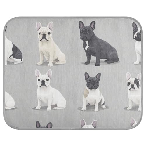 Kühlendes Hundebett, realistischer Stil, süße französische Bulldoggen, graue Katze, waschbar, für Chihuahua, zum Schlafen geeignet, 56 x 70 cm von aidingzhi