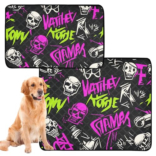 Urinierdecke für Hunde, schmutzige Matten für Hunde, waschbar, rutschfeste Bodenmatte für Auto, 61 x 91,4 cm + 91,4 x 106,7 cm, Punk, Pfirsichschwarz, Totenköpfe, Rock Urinierdecke für Hunde, schmutzige Matten für Hunde, waschbar, rutschfeste Bodenmatte für Auto, 61 x 91,4 cm + 91,4 x 106,7 cm, Punk, Pfirsichschwarz, Totenköpfe, Rock von aidingzhi