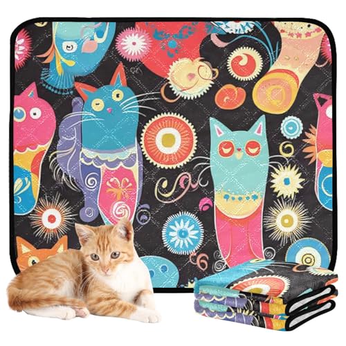 Wasserabsorbierende Matte für Hundenapf, Katze, Urinierunterlagen für Boden, rutschfeste Matte für Auto und Flugzeug, 50,8 x 61 cm, Boho-Stil, Katzen, bunt, Schwarz, 3 Stück Wasserabsorbierende Matte für Hundenapf, Katze, Urinierunterlagen für Boden, rutschfeste Matte für Auto und Flugzeug, 50,8 x 61 cm, Boho-Stil, Katzen, bunt, Schwarz, 3 Stück von aidingzhi