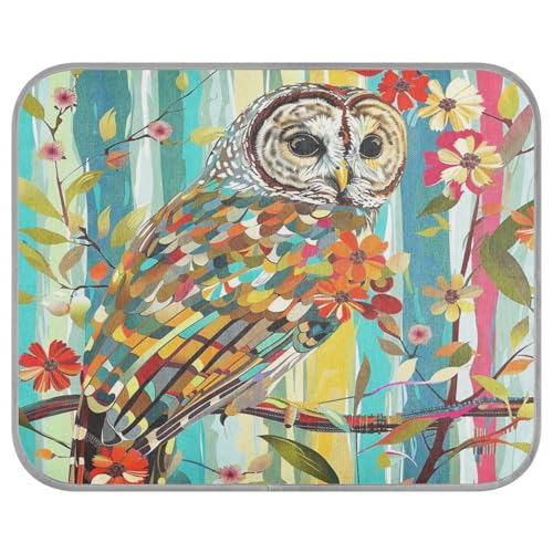 aidingzhi Barred Owl Buntglas-Kühlmatte für Katzen, Kühlmatte für Hunde für Kätzchen, gemütliches Schlafen, tragbar, 56 x 70 cm von aidingzhi