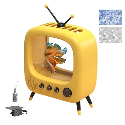 Kleines Betta-Aquarium, TV-Form, Aquarium-Set mit LED-Beleuchtung, Thermostatfilter, stapelbar, Beta-Fischbehälter-Set, Fischglas (gelb) von aikido