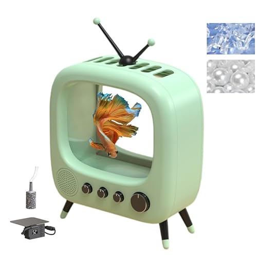 Kleines Betta-Aquarium, TV-Form, Aquarium-Set mit LED-Beleuchtung, Thermostatfilter, stapelbar, Beta-Fischbehälter-Set, Fischglas (grün) von aikido