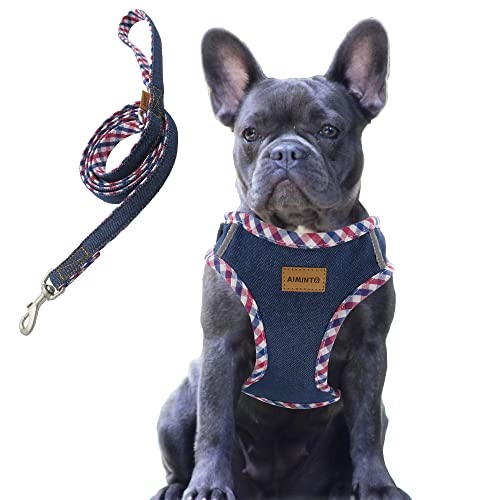 Aiminto Cowboy Hundegeschirr und Leine Set, Step In, Atmungsaktives Mesh, Leicht, Reflektierende Weste Geschirr - Für Kleine Mittlere Große Hunde und Katzen (Dunkelblau, M) von aiminto