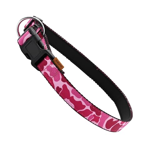 Aiminto Dog Collar, Cute Floral Pattern, Neoprene Padded and Adjustable Collar with Quick Release Buckle, Reinforced Structure (L (Neck 16-28", Width 1"), Camouflage Pink) von aiminto