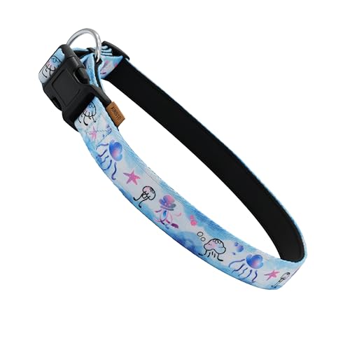 Aiminto Hundehalsband, niedliche Quallen im Ozean-Muster, Neopren, gepolstertes und verstellbares Halsband mit Schnellverschluss-Schnalle, Verstärkte Struktur (L (46-70 cm x 2.5 cm), Ozean Blau) von aiminto