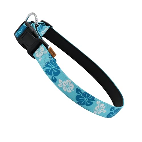 Aiminto Hundehalsband, niedliches Blumenmuster, Neopren, gepolstertes und verstellbares Halsband mit Schnellverschluss-Schnalle, Verstärkte Struktur (L (46-70 cm x 2.5 cm), Hawaii-Blau) von aiminto
