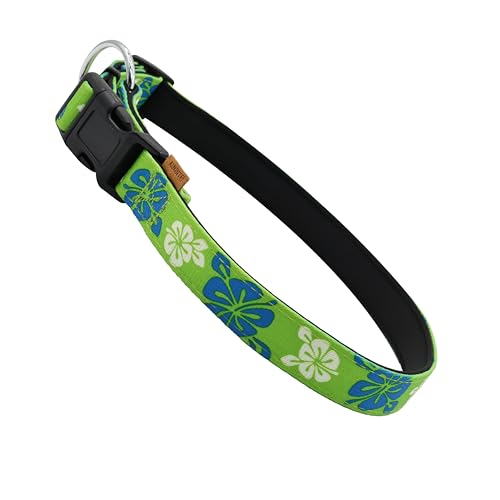 Aiminto Hundehalsband, niedliches Blumenmuster, Neopren, gepolstertes und verstellbares Halsband mit Schnellverschluss-Schnalle, Verstärkte Struktur (L (46-70 cm x 2.5 cm), Hawaii-Grün) von aiminto