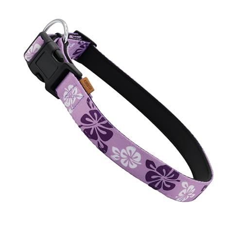 Aiminto Hundehalsband, niedliches Blumenmuster, Neopren, gepolstertes und verstellbares Halsband mit Schnellverschluss-Schnalle, Verstärkte Struktur (L (46-70 cm x 2.5 cm), Hawaii-Lila) von aiminto