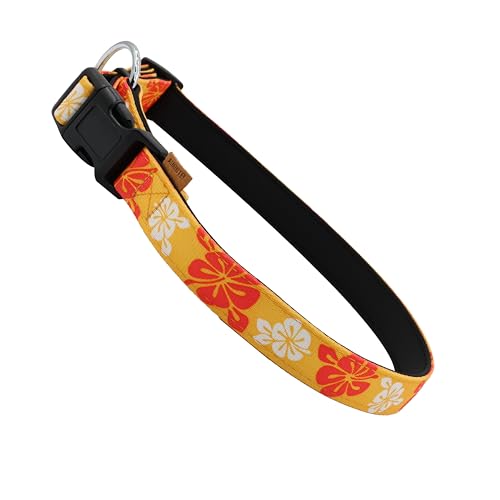 Aiminto Hundehalsband, niedliches Blumenmuster, Neopren, gepolstertes und verstellbares Halsband mit Schnellverschluss-Schnalle, Verstärkte Struktur (L (46-70 cm x 2.5 cm), Hawaii-Orange) von aiminto