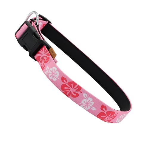 Aiminto Hundehalsband, niedliches Blumenmuster, Neopren, gepolstertes und verstellbares Halsband mit Schnellverschluss-Schnalle, Verstärkte Struktur (L (46-70 cm x 2.5 cm), Hawaii-Rosa) von aiminto
