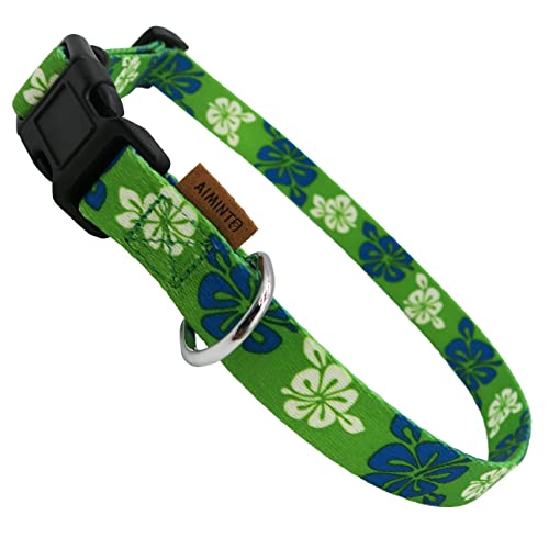 Aiminto Hundehalsband, niedliches Blumenmuster, weiches und verstellbares Halsband mit Schnellverschluss-Schnalle (L (Hals 40-70 cm, Breite 2.5cm), Hawaii-Grün) von aiminto