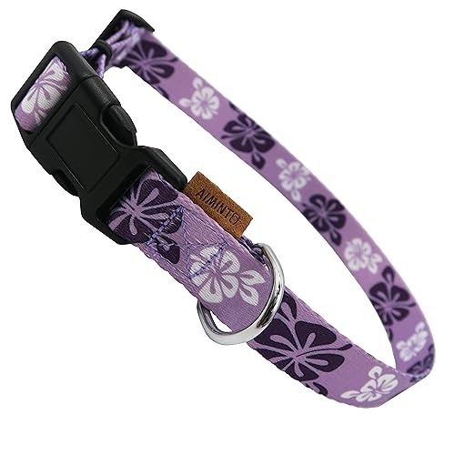 Aiminto Hundehalsband, niedliches Blumenmuster, weiches und verstellbares Halsband mit Schnellverschluss-Schnalle (L (Hals 40-70 cm, Breite 2.5cm), Hawaii-Lila) von aiminto