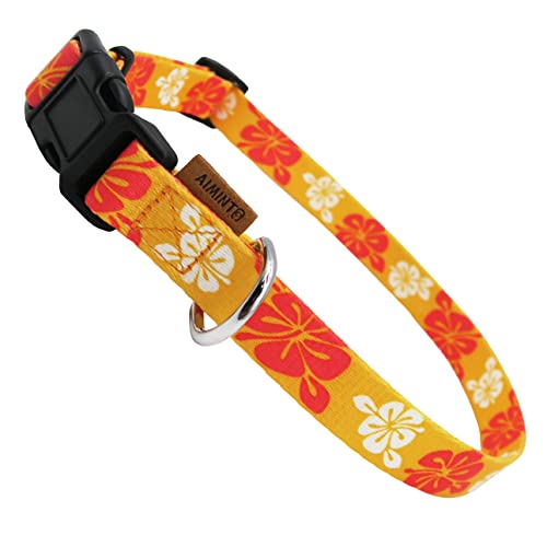 Aiminto Hundehalsband, niedliches Blumenmuster, weiches und verstellbares Halsband mit Schnellverschluss-Schnalle (L (Hals 40-70 cm, Breite 2.5cm), Hawaii-Orange) von aiminto