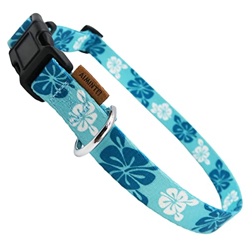 Aiminto Hundehalsband, niedliches Blumenmuster, weiches und verstellbares Halsband mit Schnellverschluss-Schnalle (M (Hals 36-60 cm, Breite 2cm), Hawaii-Blau) von aiminto
