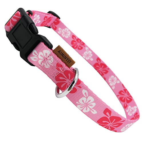 Aiminto Hundehalsband, niedliches Blumenmuster, weiches und verstellbares Halsband mit Schnellverschluss-Schnalle (M (Hals 36-60 cm, Breite 2cm), Hawaii-Rosa) von aiminto