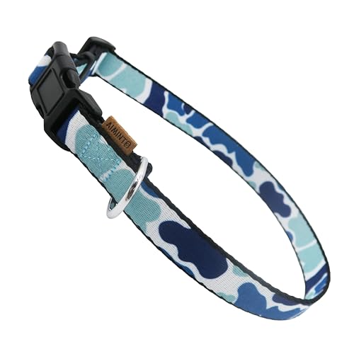 Aiminto Hundehalsband, niedliches Blumenmuster, weiches und verstellbares Halsband mit Schnellverschluss-Schnalle ((XS (Hals 23-33 cm, Breite 1cm)), Camouflage-Blau) von aiminto