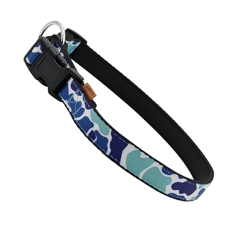 Aiminto Hundehalsband, niedliches Camouflage-Muster, Neopren, gepolstertes und verstellbares Halsband mit Schnellverschluss-Schnalle, Verstärkte Struktur (L (46-70 cm x 2.5 cm), Camouflage-Blau) von aiminto
