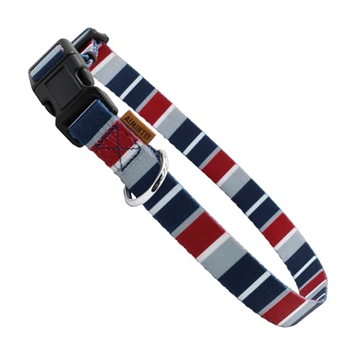 Aiminto Hundehalsband, niedliches Multi-Streifenmuster, weiches und verstellbares Halsband mit Schnellverschluss-Schnalle (L (Hals 40-70 cm, Breite 2.5cm), Regenbogen Blau) von aiminto