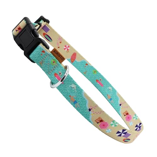Aiminto Hundehalsband, niedliches Strandmuster, weiches und verstellbares Halsband mit Schnellverschluss-Schnalle (XS (Hals 23-33 cm, Breite 1cm), Strand Grün) von aiminto
