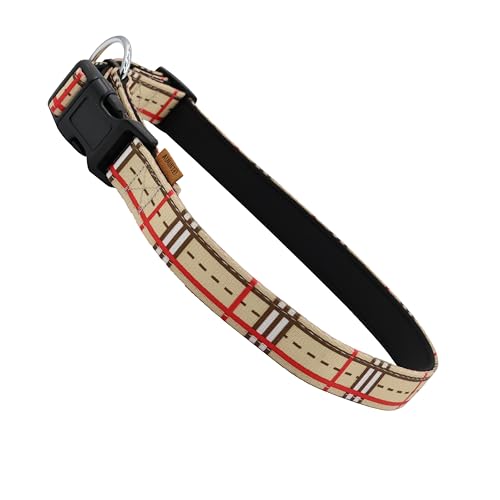 Aiminto Hundehalsband, niedliches Streifenmuster, Neopren, gepolstertes und verstellbares Halsband mit Schnellverschluss-Schnalle, Verstärkte Struktur (L (46-70 cm x 2.5 cm), Cremefarben Gestreift) von aiminto