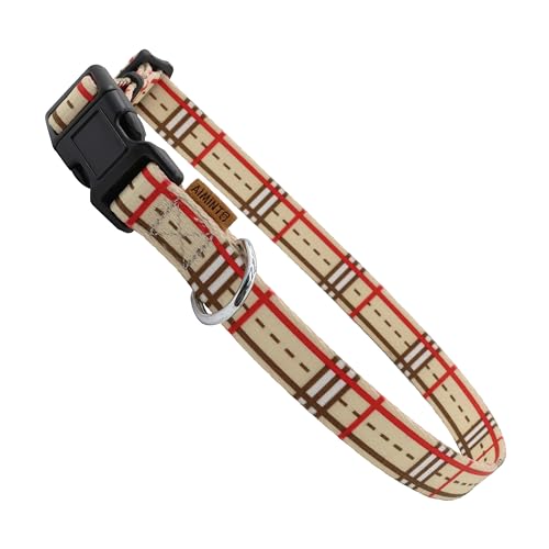 Aiminto Hundehalsband, niedliches Streifenmuster, weiches und verstellbares Halsband mit Schnellverschluss-Schnalle (L (Hals 40-70 cm, Breite 2.5cm), Cremefarben Gestreift) von aiminto