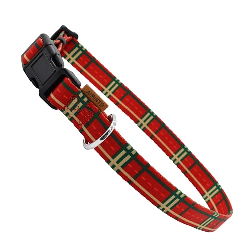 Aiminto Hundehalsband, niedliches Streifenmuster, weiches und verstellbares Halsband mit Schnellverschluss-Schnalle (L (Hals 40-70 cm, Breite 2.5cm), Rot gestreift) von aiminto