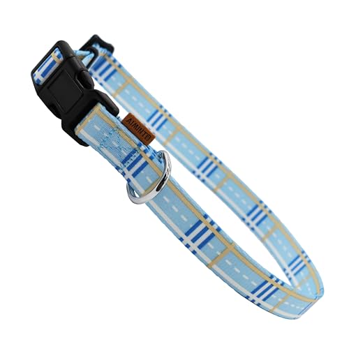 Aiminto Hundehalsband, niedliches Streifenmuster, weiches und verstellbares Halsband mit Schnellverschluss-Schnalle (S (Hals 28-45 cm, Breite 1.5cm), Blau gestreift) von aiminto