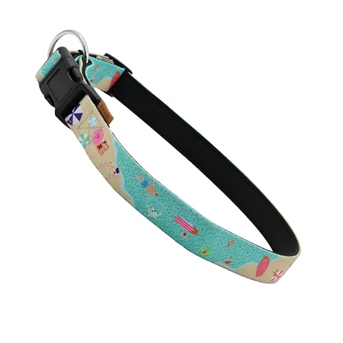 Aiminto Hundehalsband, niedliches Urlaubsmuster, Neopren, gepolstertes und verstellbares Halsband mit Schnellverschluss-Schnalle, Verstärkte Struktur (L (46-70 cm x 2.5 cm), Strand Grün) von aiminto