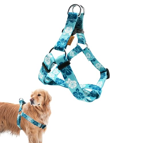 Aiminto Verstellbares Hundegeschirr, weiches Neopren, gepolstert, zum Hineinsteigen, einfaches Gehen, kein Ziehen, für kleine/mittelgroße und große Rassen (Hawaii-Blau, Größe L 2.5x55.9x81.3 cm) von aiminto