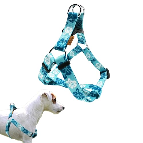 Aiminto Verstellbares Hundegeschirr, weiches Neopren, gepolstert, zum Hineinsteigen, einfaches Gehen, kein Ziehen, für kleine/mittelgroße und große Rassen (Hawaii-Blau, S-5/8x13-18 Zoll) von aiminto