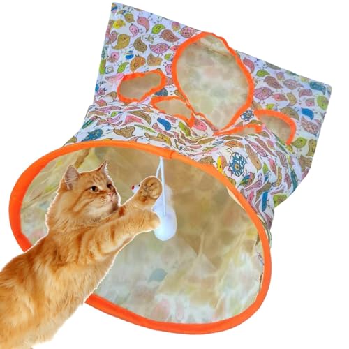 Katzentunnel Taschen für Hauskatzen, Katzen Röhrentunnel-Spielzeug, faltbares selbst interaktives Katzenspielzeug, Katzenbohrtaschenspielzeug mit Plüschball und Maus, für Kätzchen, Welpen Akoba von akoba