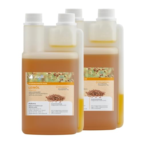 alanui Leinöl für Hunde, kaltgepresst, 2 x 500 ml Dosierflasche von alanui