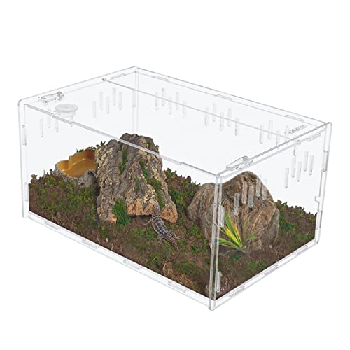 aleawol Extra Groß Acryl Terrarium Reptile Fütterungsbox 38 x 25 x 19cm, Transparent Reptilienzuchtbox Reptilien Box, Terrarium Transportbox für Spinne Eidechse Skorpion Tausendfüßler Gehörnter Frosch von aleawol