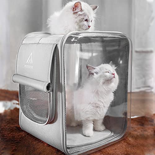 aleawol Katzenrucksack, groß, faltbar, Haustier-Tragerucksack, Raumkapsel für Katzen, kleine Hunde, Welpen, transparenter geräumiger Katzenrucksack mit großartiger Belüftung für Reisen, Camping von aleawol