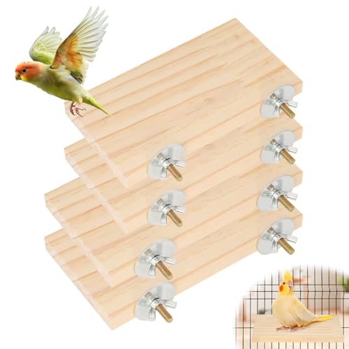 aleawol 4 Stück Holzständer für Vögel, Haustier Vogelplattform Sitzstangenplattform Vögel Kletterplattform mit Schraube für Papageienständer Hölzern Zubehör Vogelkäfig von aleawol