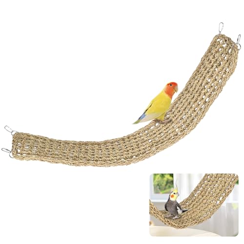 aleawol Vogel Seegrasmatte, 99 x 18 cm Lange Reptil Hängematte Handgefertigte Seegras Matte Vogel mit Haken Natürlichem Gewebte Eidechsen Hängematte für Sittich Klettern Seegras Netzmatte Käfig von aleawol