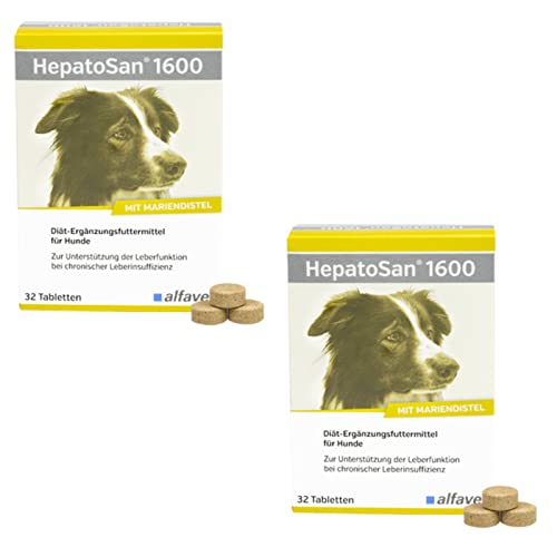 Alfavet HepatoSan 1600 | Doppelpack | 2 x 32 Tabletten | Diät-Ergänzungsfuttermittel für Hunde und Katzen | Zur Unterstützung der Leberfunktion bei chronischer Leberinsuffizienz von Alfavet