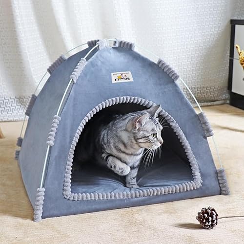 alfyng Katzenzelt, Katzenzelt Höhle Nest Bett, Tragbare Kätzchenzelte, Haustierhaus für Hund, Falthaus mit weicher Matte für Kleintiere alle Jahreszeiten drinnen und draußen (verdicktes Grau) von alfyng