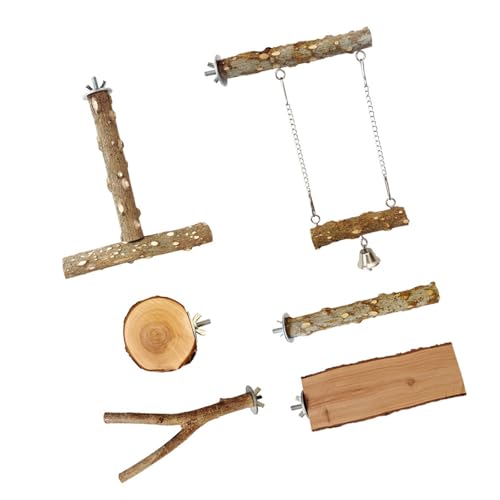Papageienkäfig-Zubehör, 6 Stück/Set, Holz-Sitzstangen, Kaustangen, Kletterzweige, Ständer für kleine Vögel von alloneslife