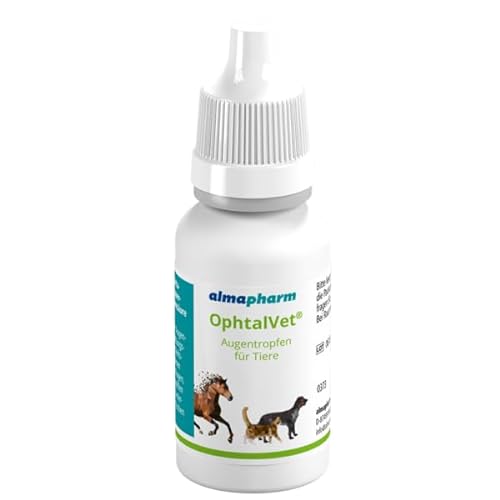 almapharm OphtalVet Augentropfen | 15 ml | Augentropfen für Hunde, Katzen, Nager, Pferde und Reptilien | Sterile isotonische Lösung | Keine Schmiereffekte und Putzreizauslösung von almapharm