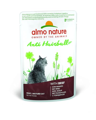 Almo Nature Functional Anti-Hairball Katzenfutter, Nassfutter für ausgewachsene Katzen mit Rind. 30er Pack (30 x 70g) von almo nature