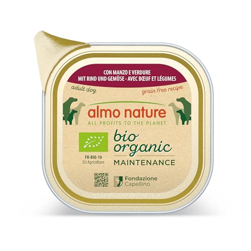 Almo Nature Bio Organic Maintenance Nassfutter für Erwachsene Hunde mit Rind und Gemüse - Aluschale 100 g. von almo nature
