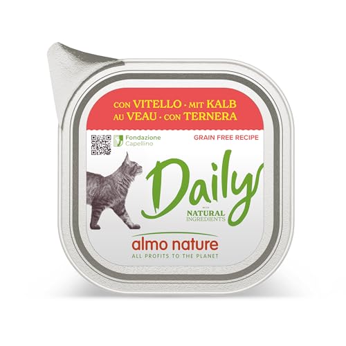 Almo Nature Daily, Nassfutter für Erwachsene Katzen mit Kalbsleder, 3,2 kg (32 x 100 g) von almo nature